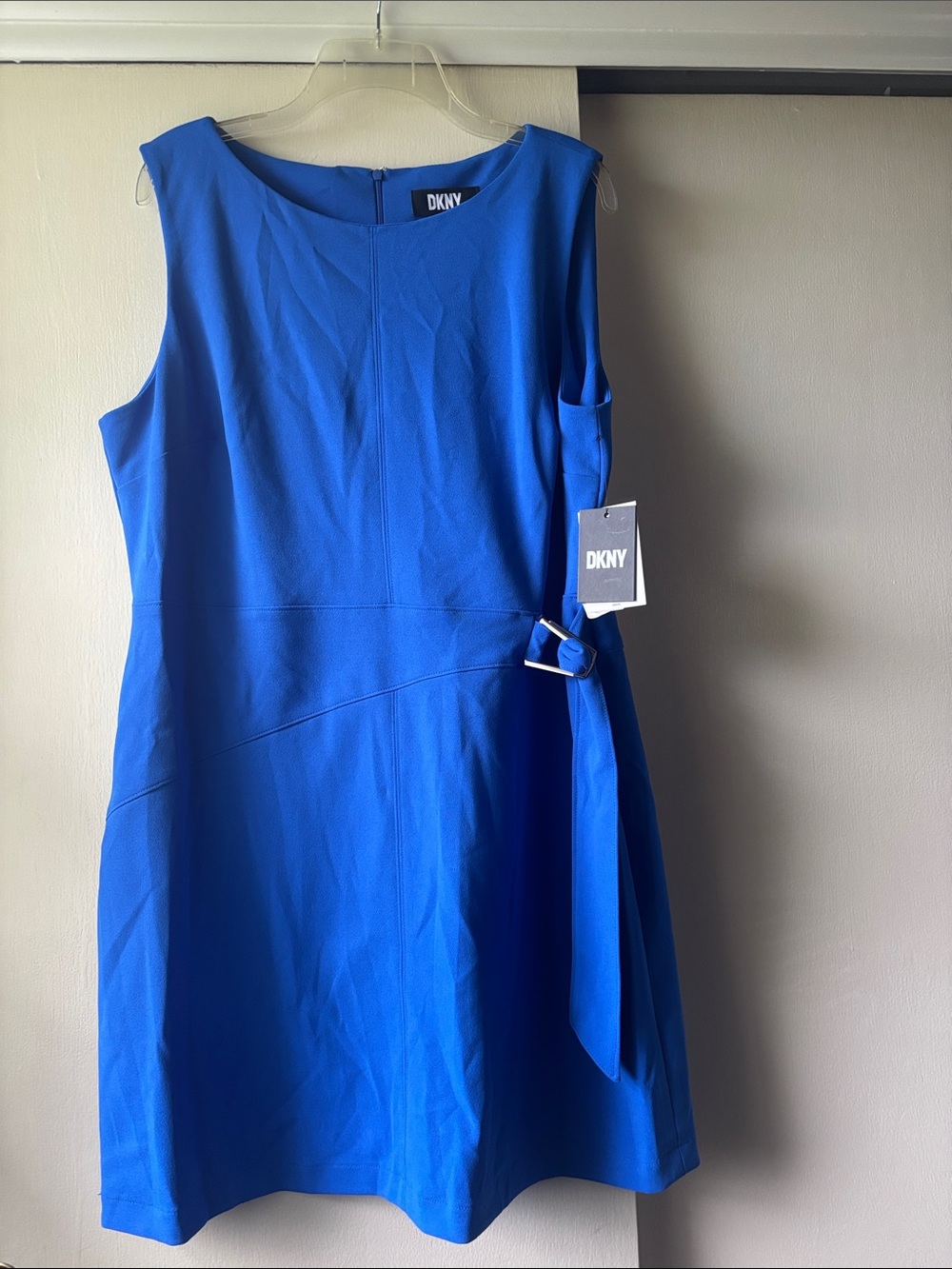 DKNY Cobalt Blue Sleeveless Sheath Dress with Side Tie